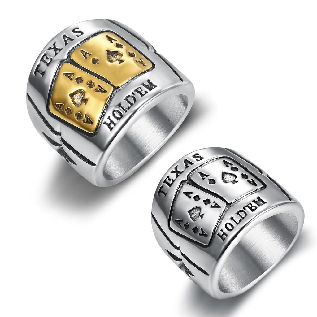 Personalized Poker Men'S Ring, Vintage Square Flush Stainless Steel Men'S Ring