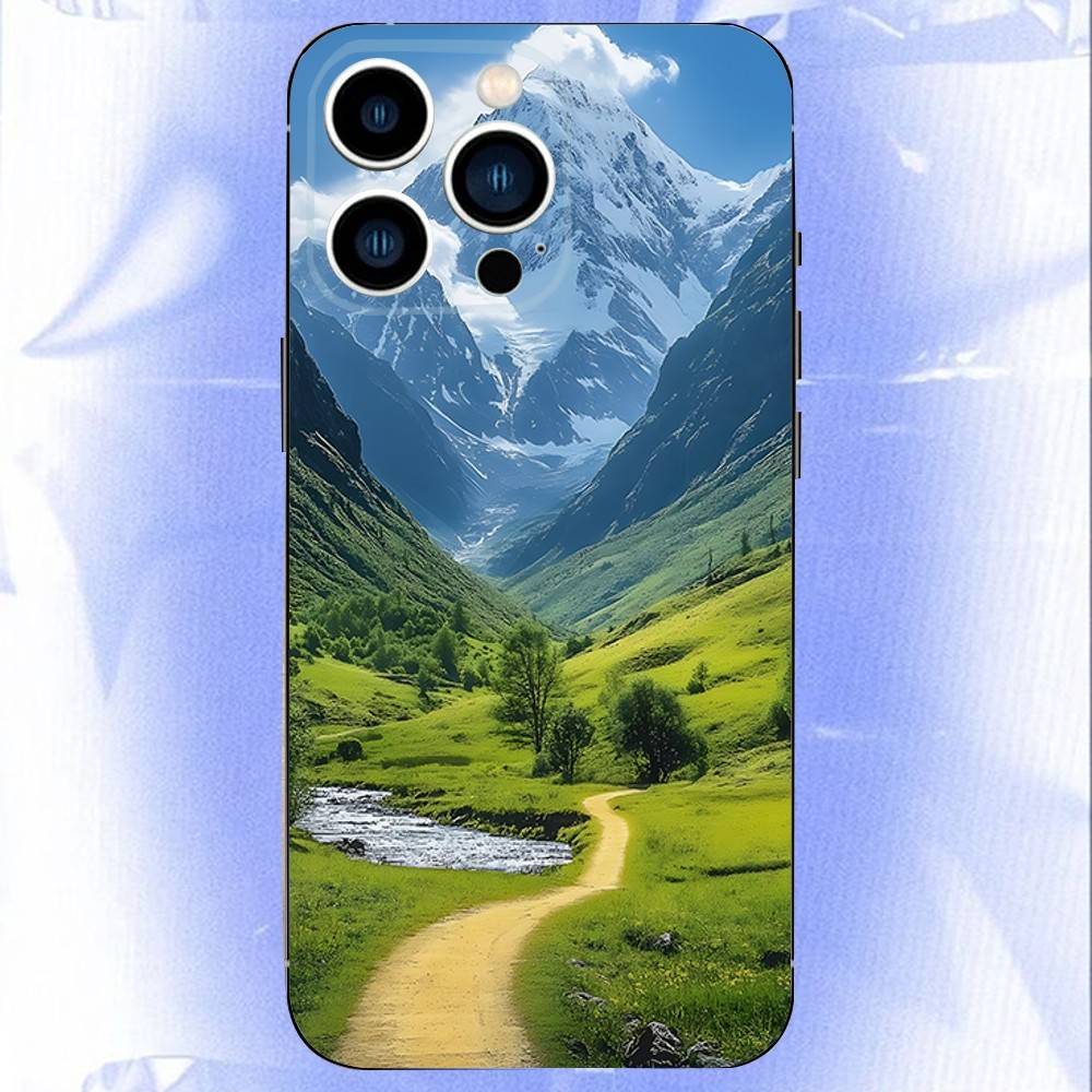 Snow Mountain Road Landscape Phone Case For iPhone 17,16,15,14,13,12,Pro,Max,Plus,E,SE4,Air,Mini Black Soft Box