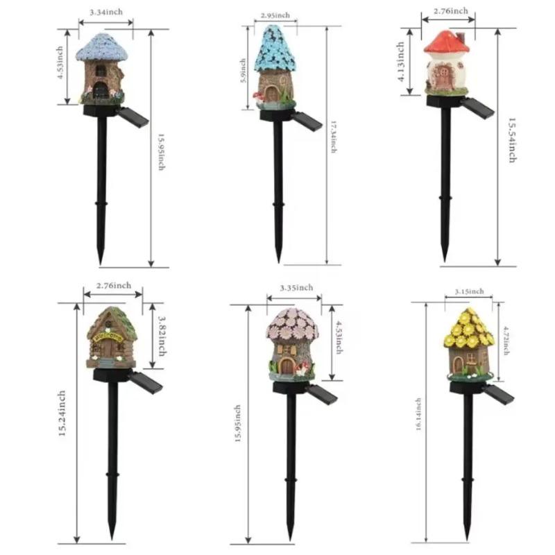 Multi Craft LED Solar Lawn Light Resin Cottage Waterproof Garden Lamp Miniature Fairy House Mushroom Decor for Outdoor Yard Patio Pathway