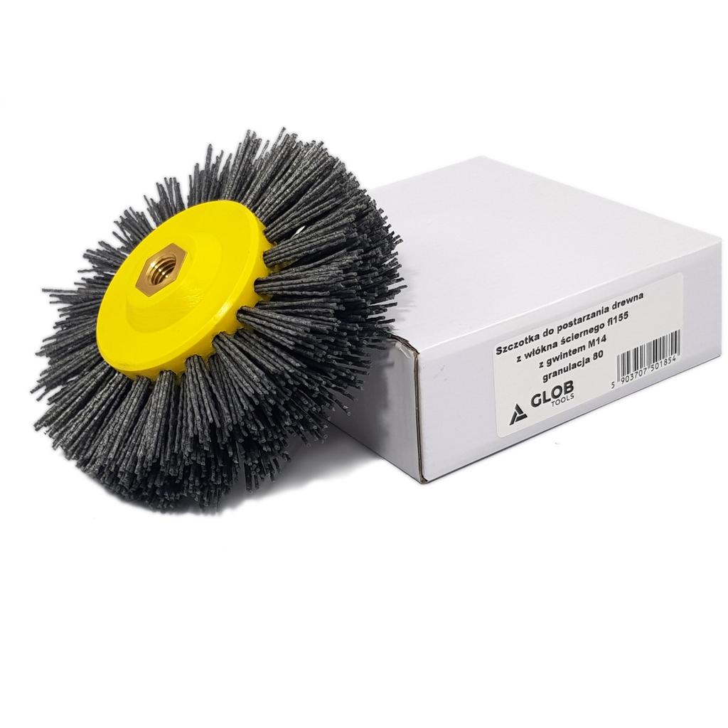 Szczotka Do Postarzania Drewna Nylon Z Włókna Ściernego Fi 155Mm Z Gwintem M14 Granulacja 80