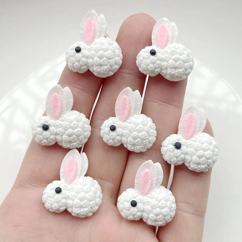 10pcs new cute resin mini cartoon animal Bunny flat back round scrapbook Kawaii DIY decorative accessories белый