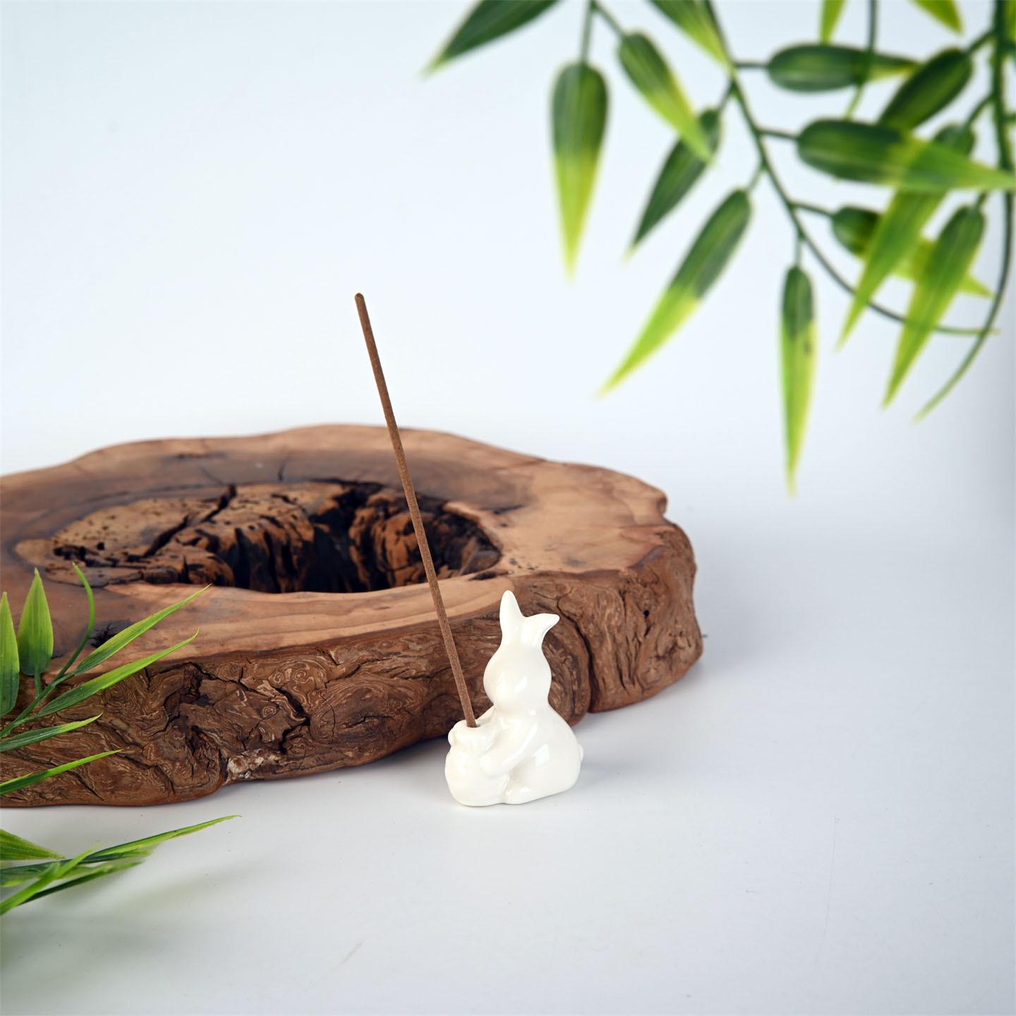 Luxury Ceramic White Rabbit Incense Holder - Mini Porcelain Moon Rabbit Dish for Tea Table Incense Stick and Burner Ornament.