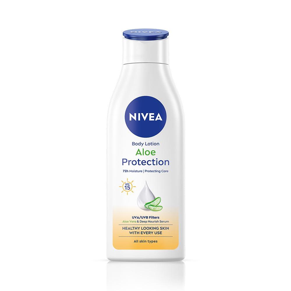 NIVEA Aloe Protection Body Lotion 200 ml | With Hyaluronic Acid & 72Hr Hydration | SPF 15 | Aloe Vera Extracts | Deep Moisture Serum