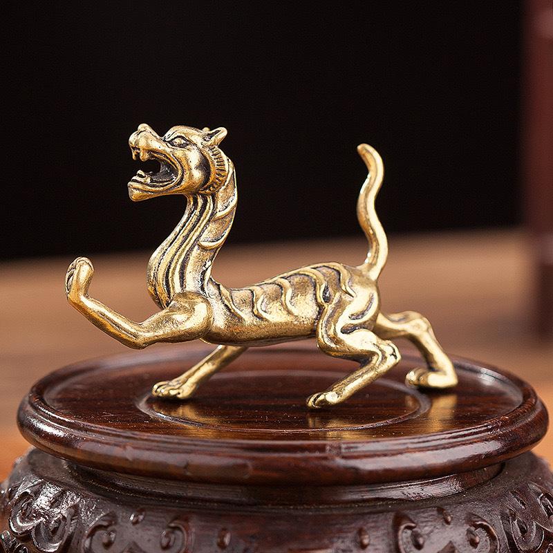 Brass Four Mythical Beasts Ornaments: Azure Dragon, White Tiger, Vermilion Bird, Black Tortoise - Office Home Decor Craft Deskto