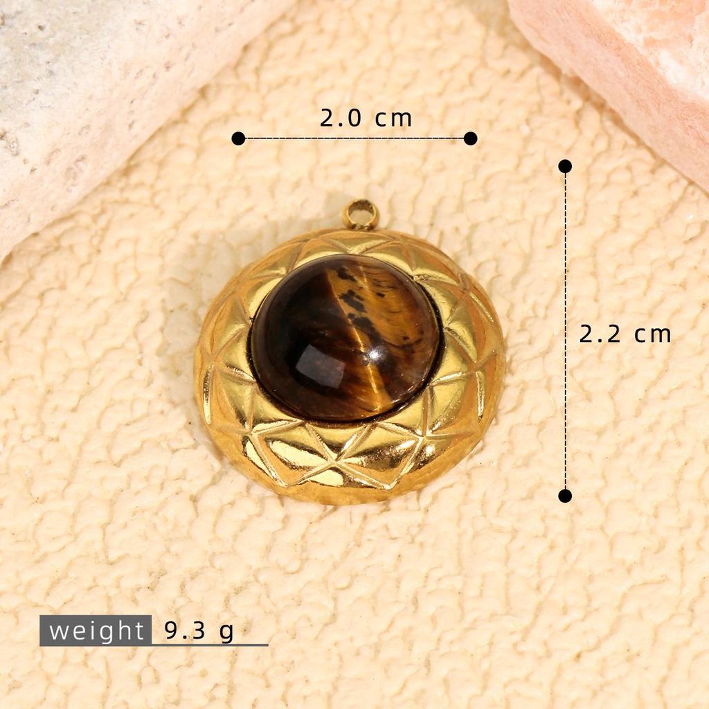 18K Gold Plated Stainless Steel Tiger's Eye Pendant - Oval Natural Stone DIY Jewelry Accessory with Vacuum Electroplating