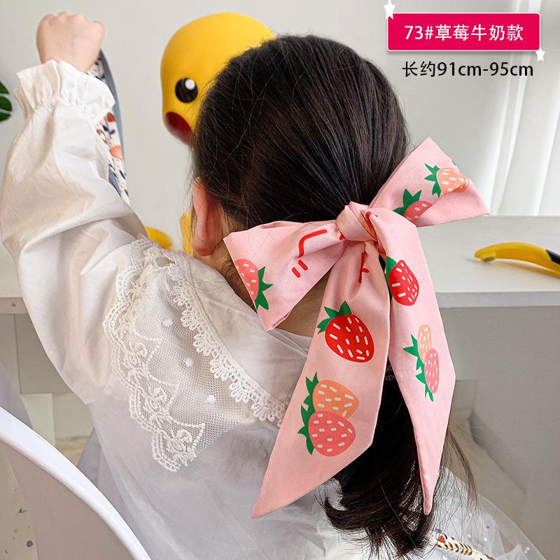 Fashion Printing Silk Hair Scarf for Women Chiffon Long Ribbon Ponytail Ties Headbands