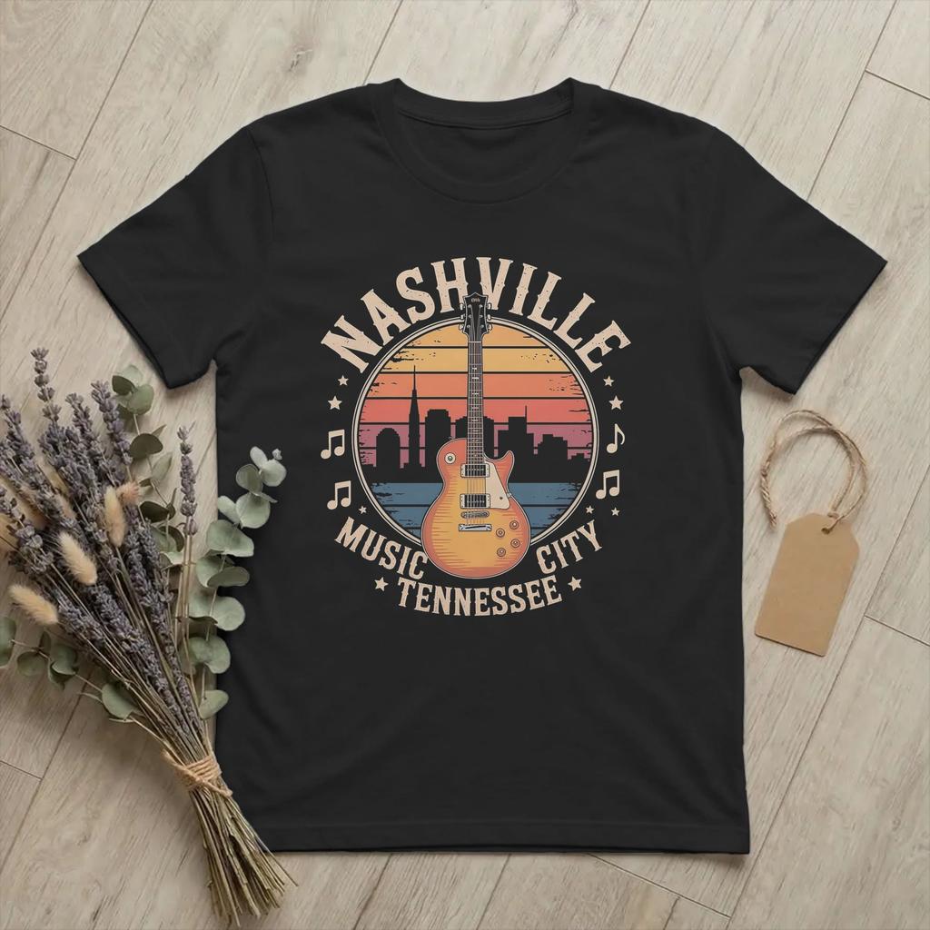 Neuheit Nashville Tennessee Country Musik T-Shirts Unisex Rundhals Reines Baumwoll-T-Shirt Gitarrenstadt T-Shirt Geschenkidee Kleidung