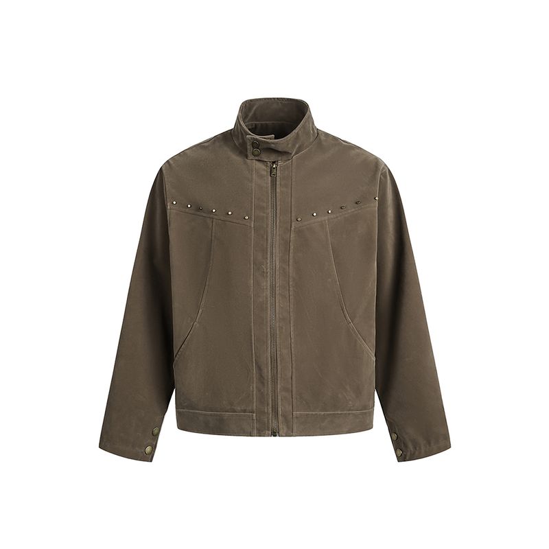 

Dream Made American Harrington Studded Single-Sided Fleece Jacket for Men, Spring and Autumn Short Wide Boxy Barn Style Coat Curry color 2XL