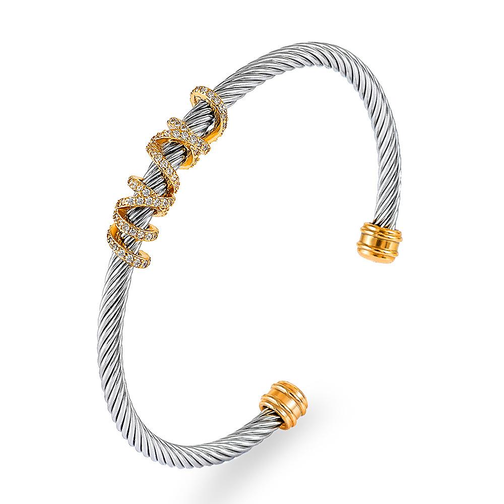 European and American Twisted Wire Gold Opening Bracelet, Brick Bracelet, Cable Wire Rope Bracelet 2026