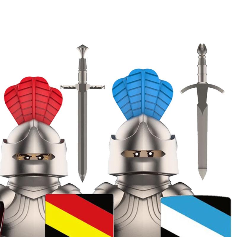 Medieval Castle MOC Building Blocks Wolf Warriors Soldier Figure Crusader Knights Horse Flag Vests Shield Weapon Toys Gifts T022
