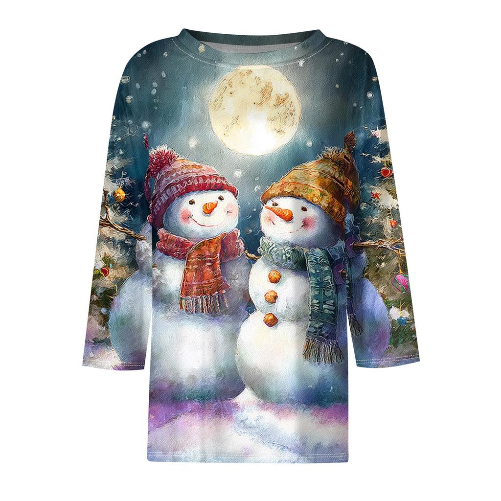 Dame Mote Casual Trekvartsermet Juleprintet Hals Topp