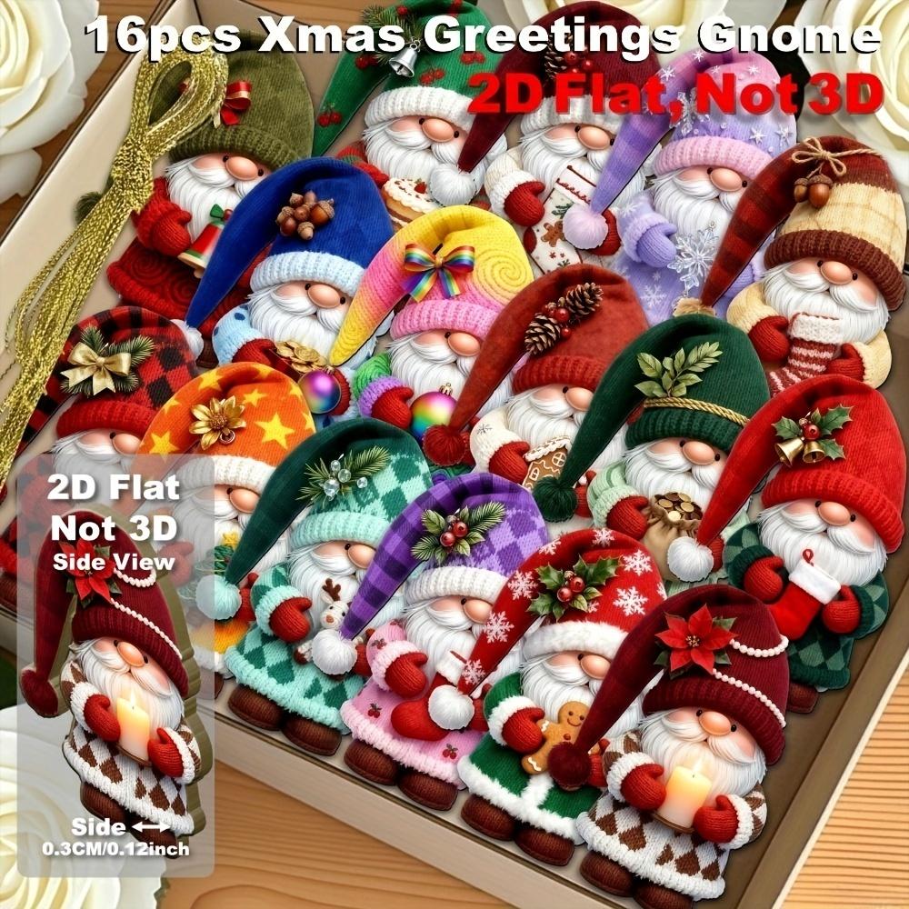

16Pcs Christmas Colorful Dwarf Christmas Decoration 2D Wooden Flat Pendant Decor Christmas Tree Hanging New Year Party Decos