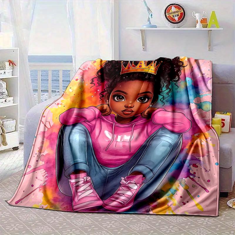 Black Princess Magic Celebration Blanket Flannel Blanket for Bed, Sofa, Camping, Hiking, Picnic Essentials, Gift for Family Fan Gifts