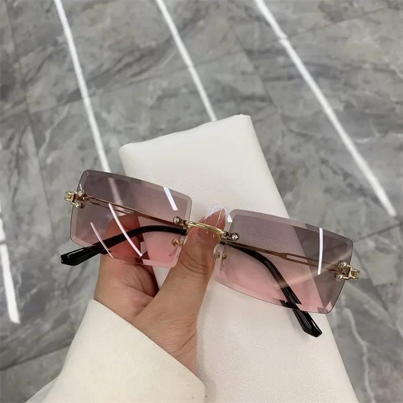 Unisex Small Rimless Sunglasses Fashion Gradient Sun Glasses Retro Luxury Brand Designer Traveling Shades