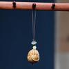 Three-Dimensional Green and Red Sandalwood Carved Pendant Keychain Accessory