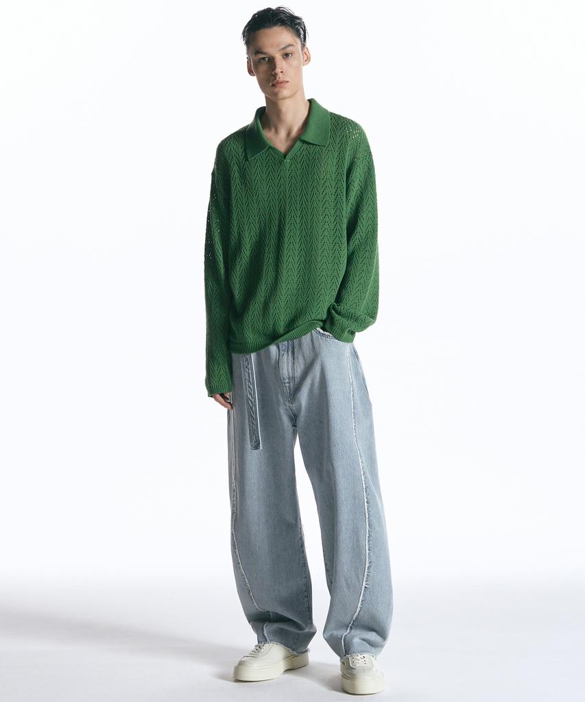 INSILENCE Open Collar Knit Green