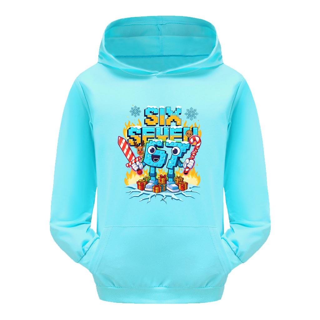5193 Kinder Jungen Mädchen Steal a Brainrot 67 Six Seven Bedruckter Freizeit-Langarm-Hoodie Top
