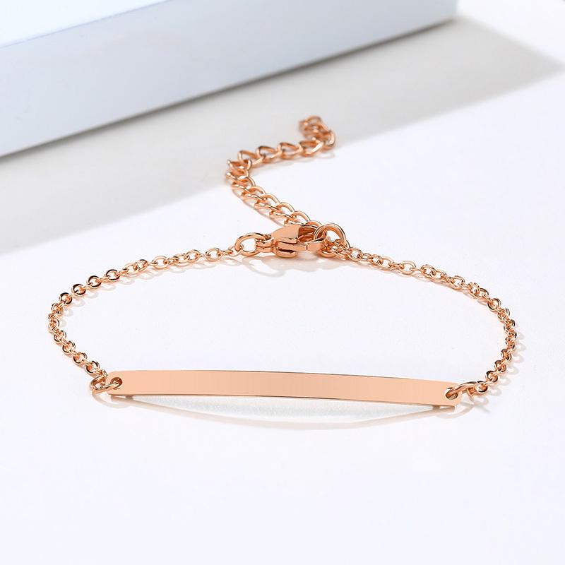 Elegant Personalized ID Bar Bracelets for Women 5mm Thin Stainless Steel Link Chain Custom Quotes BFF Bracelet Gift Jewelry