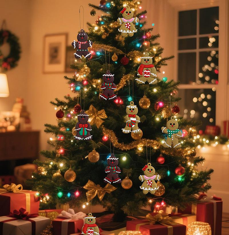16pcs Gingerbread Man Ornaments, Hanging Christmas Tree Decorations, PVC Material, Festive Holiday Decor for Home & Party