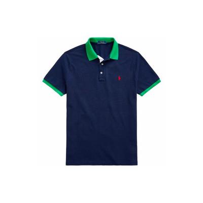 Polo Color Block Logo Bestickt Baumwolle Kurzarm Poloshirt Herren Oberteile Blau 710823421-001