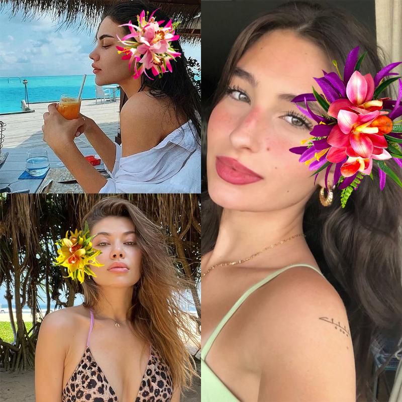 Simulated Orchid Hair Clip Lightweight Bohemian Side Hair Claw for Women Casual Beach Resort Daily Wear Gift