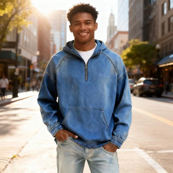 Herr Hoodie Långärmad Halv dragkedja Ståkrage Fickor fram Pullover Sweatshirt Enfärgad Huvtröjor Sport Skola Streetwear