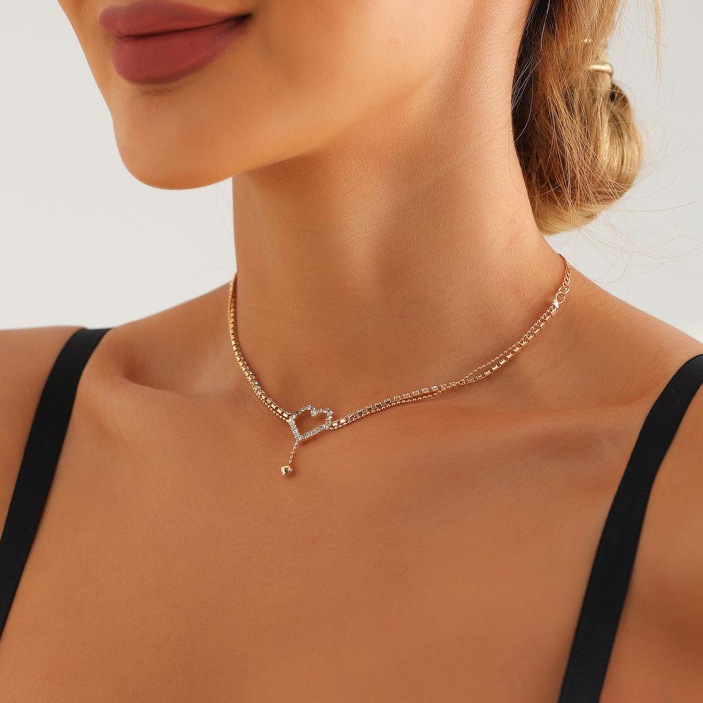 Double-Layer Flash Diamond Love Short Necklace Choker Pendant Neck Strap Neck Chain Neck Jewelry Women'S Collarbone Chain