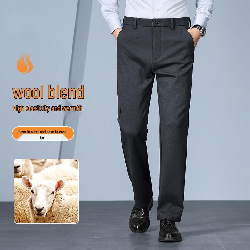 Men s Wool Blend Straight Leg Business Casual Pants FXFS8901 30