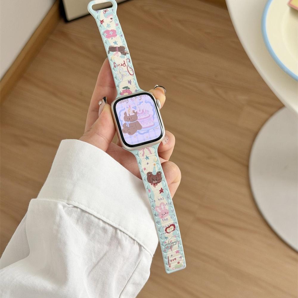 

Slim Cartoon Loop Magnetic Silicone Strap For Apple Watch 49/46/45/44/42/41/40mm, Wristband For Series 11 10 9 8 7 SE 6 5 4 Ultra 2 3 38/40/41/42S10