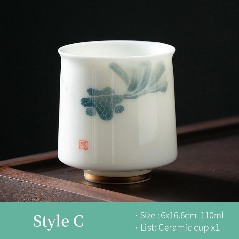 110ml Lamb Fat Jade Ceramic Tea Cup Hand Painted White Porcelain Kung Fu Tea Set