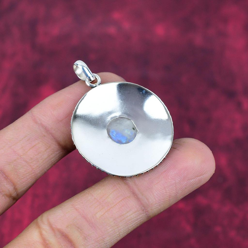Rainbow Moonstone anheng Edelstenssmykker, 925 solid sterling sølv anheng, håndlaget vakkert smykkeanheng