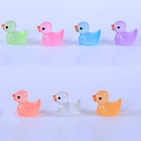 10Pcs Fluorescent Statues Creative Shape Vibrant Color Adorable Appearance Hand-crafted Luminous Tiny Duck Statues Miniature Animal Figures Supplies