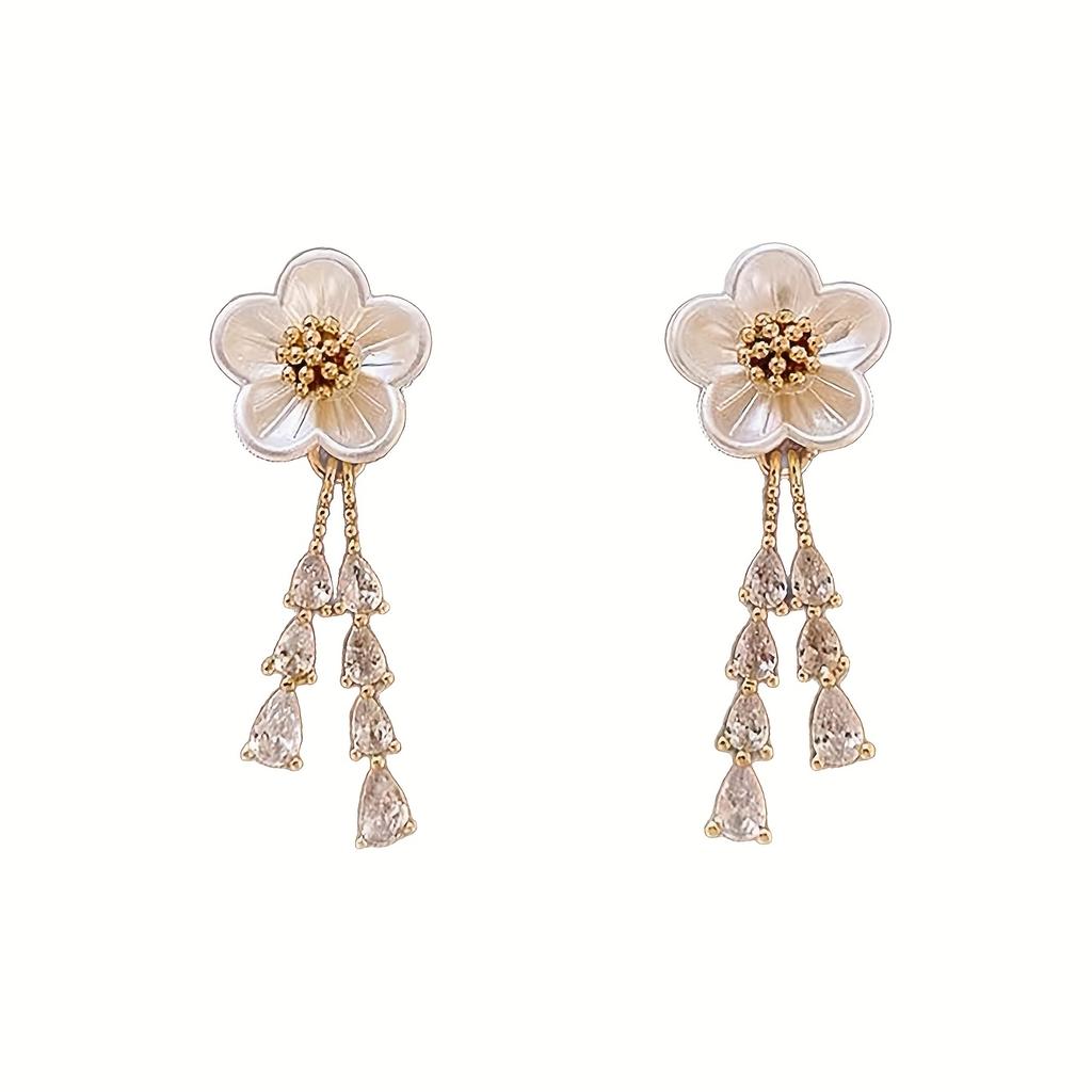 1Pair of Simple French Elegant Delicate Flower Design, Drop-shaped Artificial Glass Inlaid Women's Spring and Summer Vacation Casual Earrings
