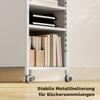 Mobile Bookshelf with Adjustable Shelves, 3-Tier Rolling Cart with Top Basket, White