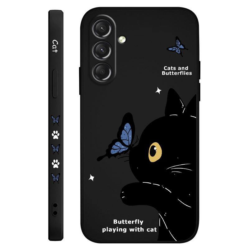 Cat Butterfly Phone Case For Samsung Galaxy S25 S24 S23 S22 S21 S20 Ultra Plus FE S10 Note 20 ultra 10 9 Plus Cover