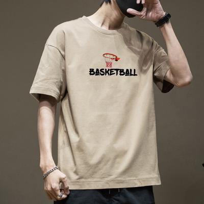 Cotton Short Sleeved T-shirt Men's Summer Trendy Printed Round Neck Shirt Loose Trendy Breathable T-shirts