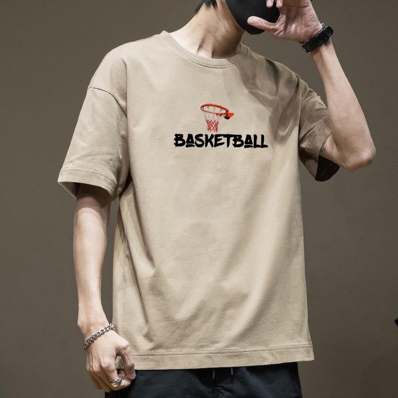 Bomulls T-shirt med Korta Ärmar Herr Sommar Trendig Tryckt Rundhalsad Skjorta Lös Trendig Andningsbar T-shirts