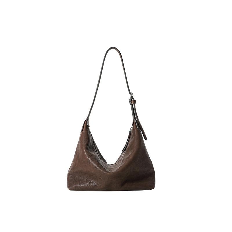 

Seeking Truth Underarm Bag Small Vegetable Tanned Cowhide Versatile Casual One Shoulder Retro Bag Dumpling Bag Lazy Wind Bag