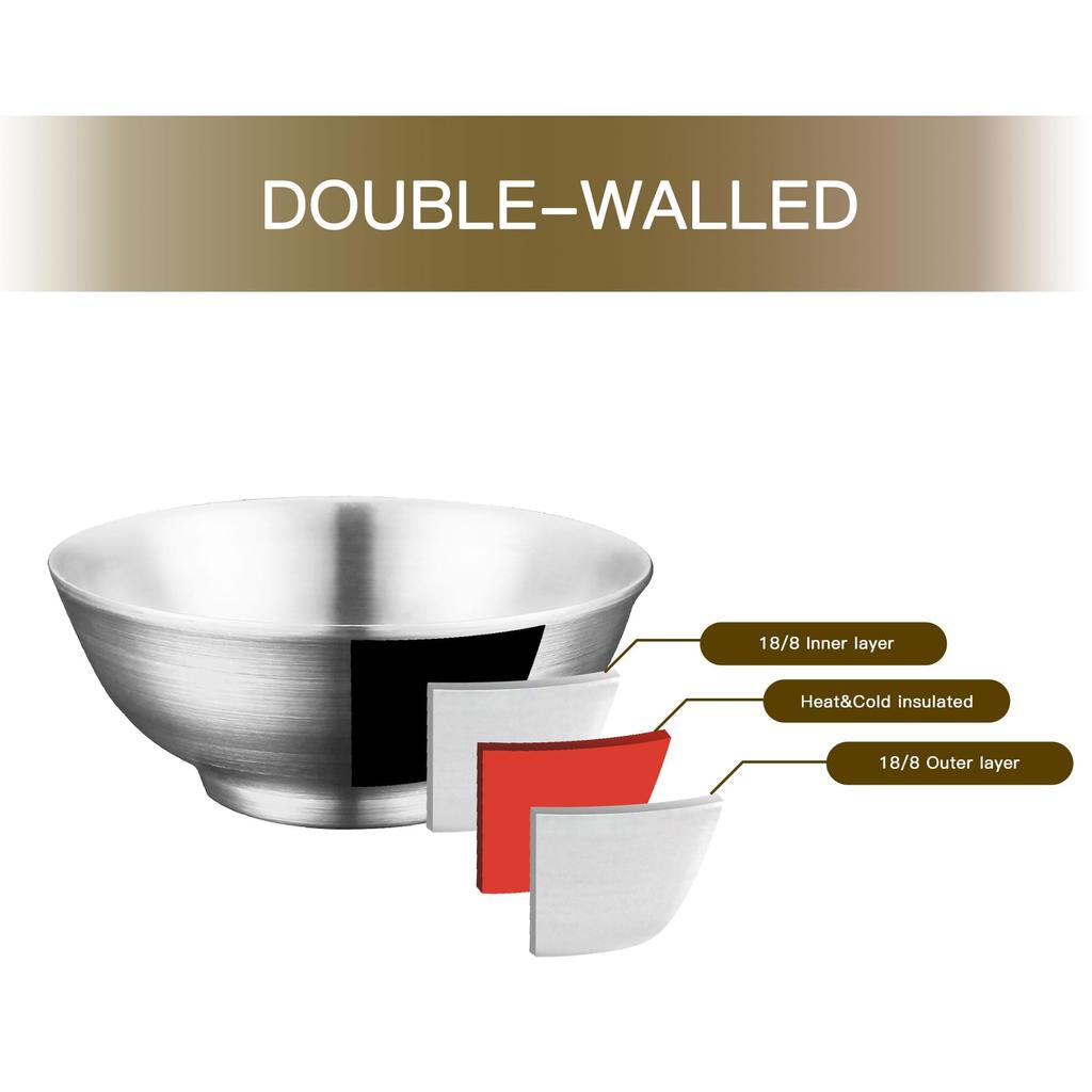 IMEEA Ramen Bowl, Noodle Bowl, Salad Bowl, SUS304 Stainless Steel, Double-Walled, 22cm, Set of 2, Insulated, Dishwasher Safe, Hairline Finish, Suitabl