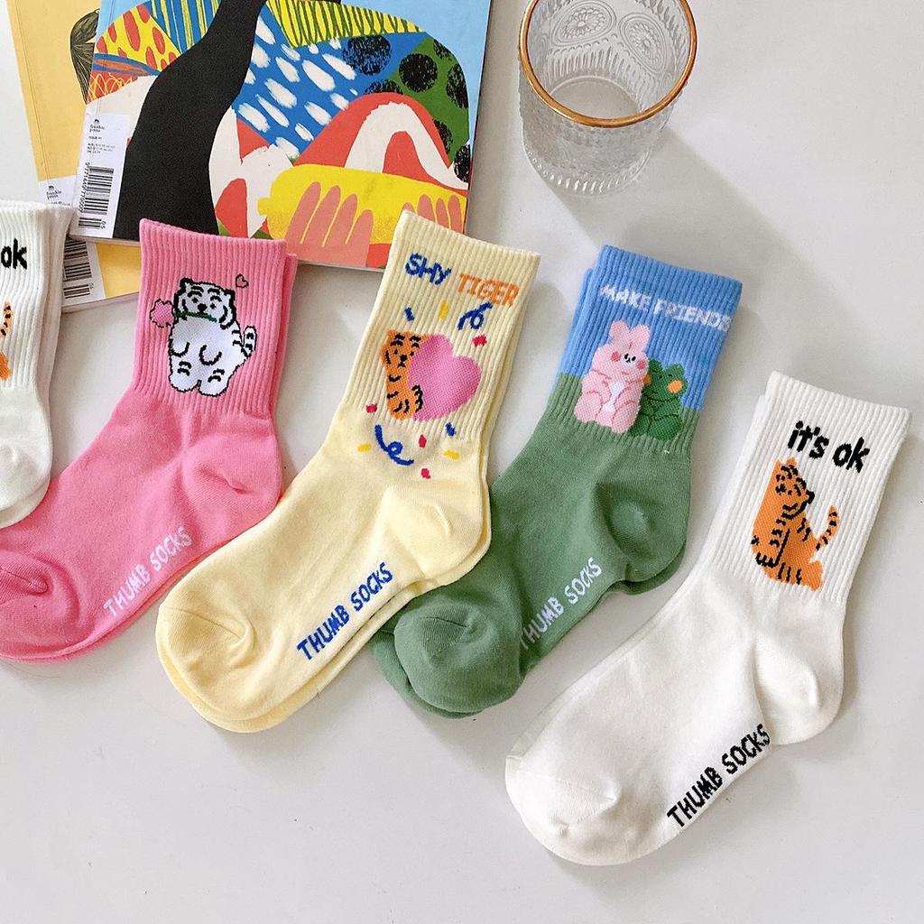 Women's Trendy Cartoon Tiger Kitten Mid-Calf Socks, Spring/Autumn