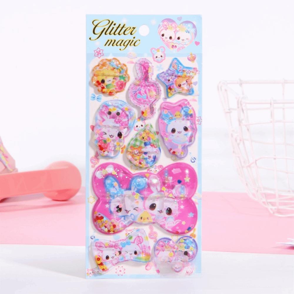 New Sequin Design 3D Shake Sticker PVC Removable Y2K Retro Sticker Kawaii Personalized Design Bear Bunny Sticker