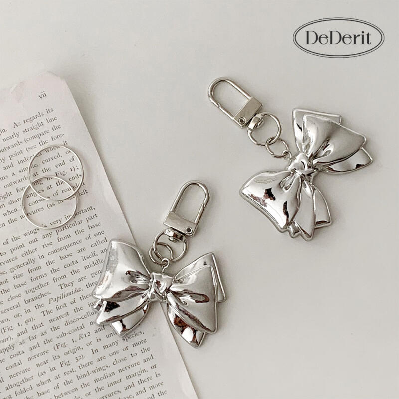Lovely Silver Ribbon Bag Buzz Keychain AirPod Keyring Lovely Silver Ribbon Keychain