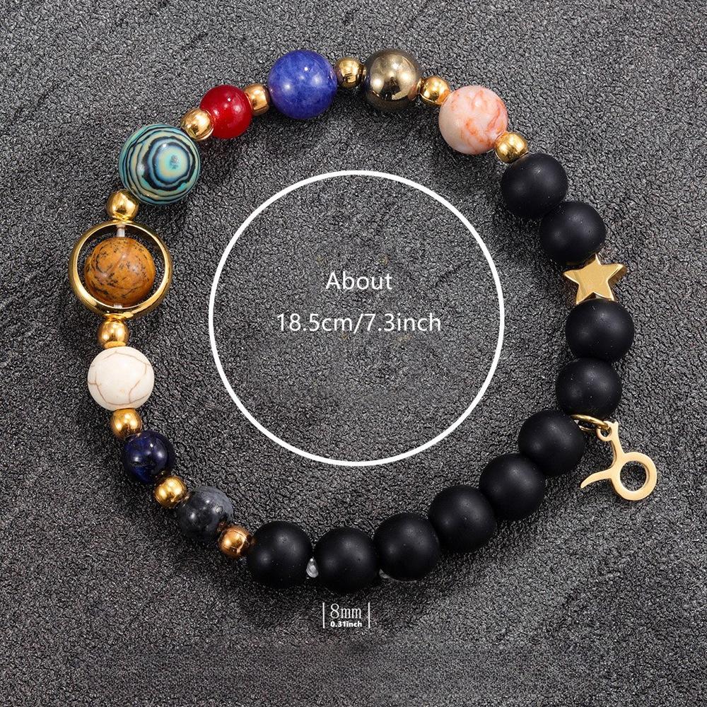 1PC Cosmic Planet Beaded Twelve Constellation Bracelet, Black Stone Twelve Constellation Beaded Bracelet