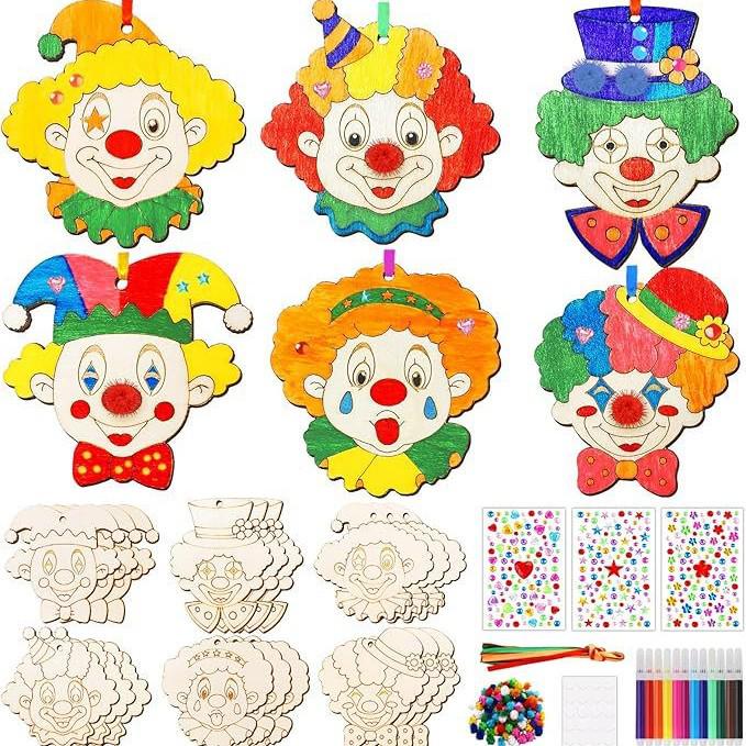Cross-Border Clown Theme Halloween Party Decorations: Children s DIY Wooden Clown Crafts