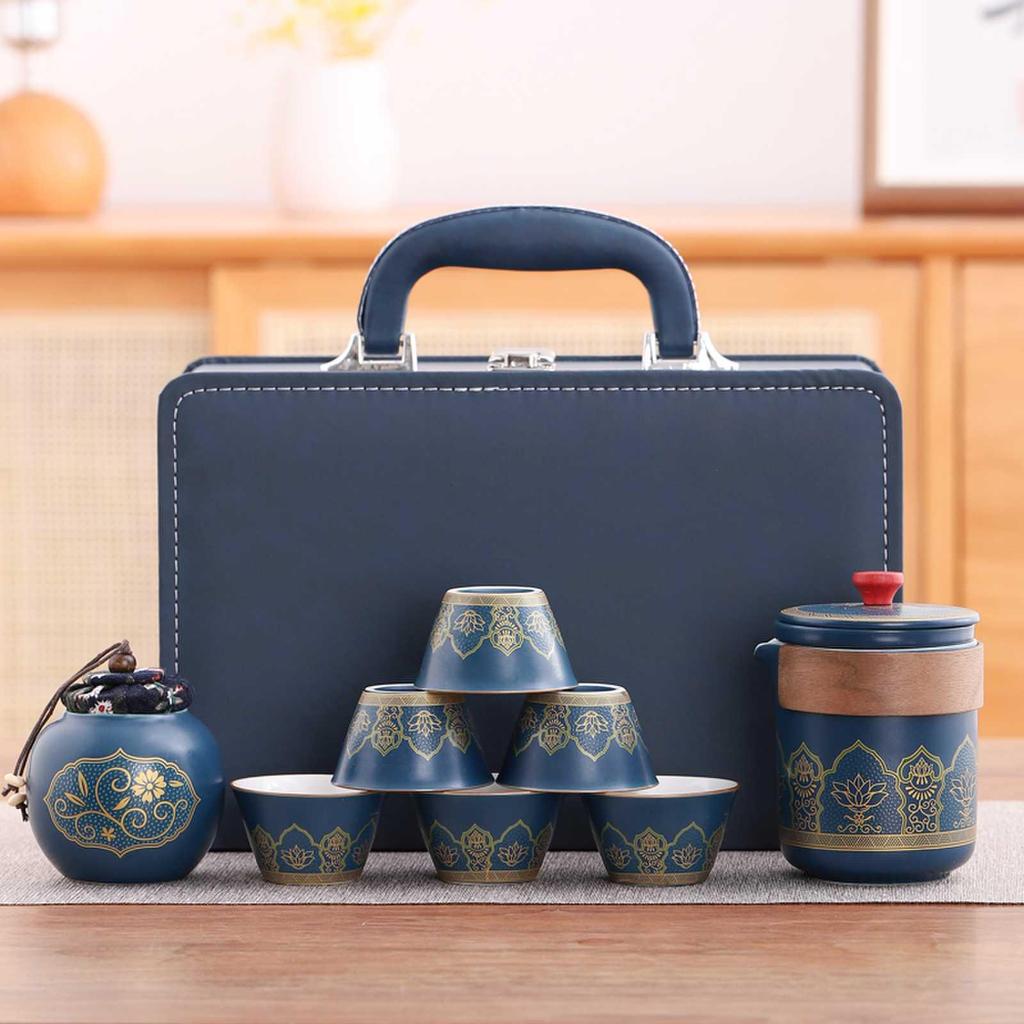 Portable Travel Kung Fu Tea Set: Compact Ceramic Teapot & Gaiwan for Outdoor Camping and Tea Enjoyment. Perfect Gift for Tea Lovers.