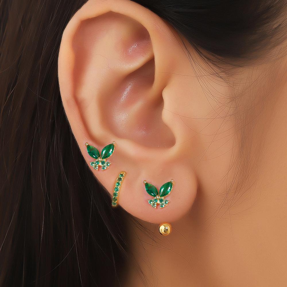 3PCS Luxury Stainless Steel Butterfly Small Hoop Earrings Set For Women Trendy Zircon Stud Women's Earring  Fashion Jewelry