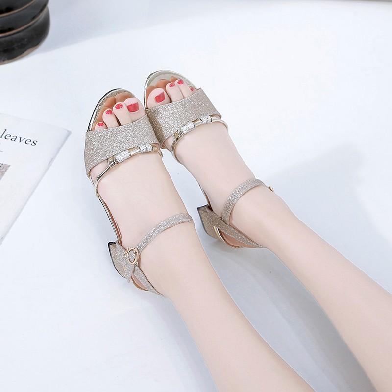 Fashion 2025 Women Korean Version Waterproof Platform Word Buckle  High Heels Summer New Fish Mouth Sexy Sandals Ladies Shoes Gold