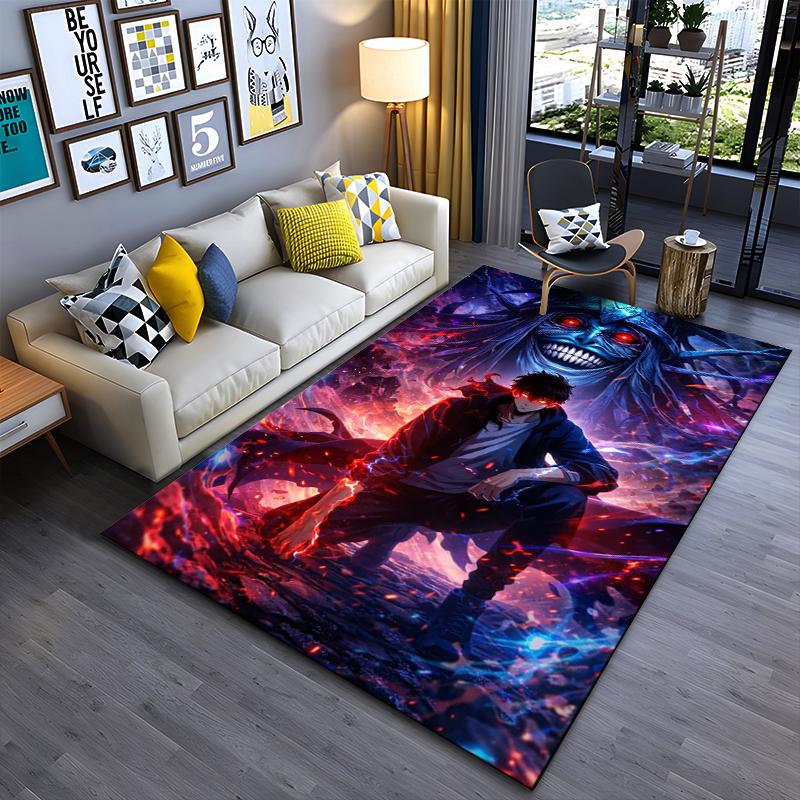 "Dark Fantasy Carpet - Anime Style with Fiery Colors and Demon Design" Suitable for use as an anti-slip for living room bedroom sofas