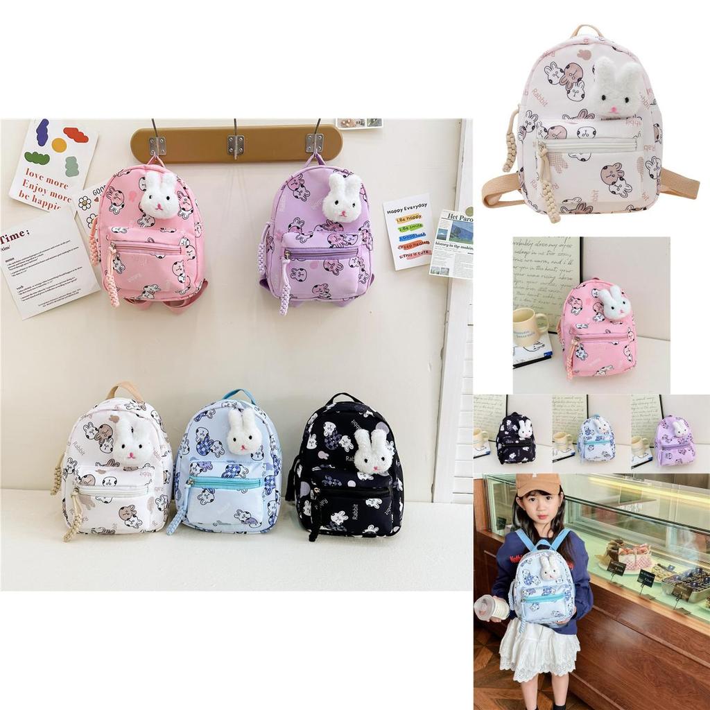Cute Rabbit Printed Canvas Backpack For Kids With Lightweight Design For School Use