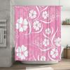 Pink Bath Curtain With White Flower Pattern Waterproof Shower Rug Decor For Bathroom Home Decoration Unique Gift Idea